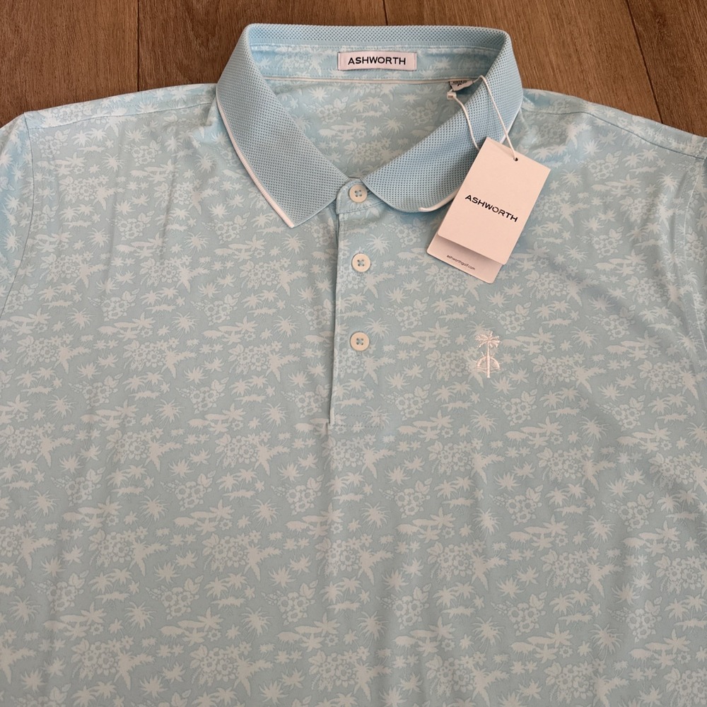 Ashworth Men's Short Sleeve Polo Shirt XL Blue Floral Tropical NWT